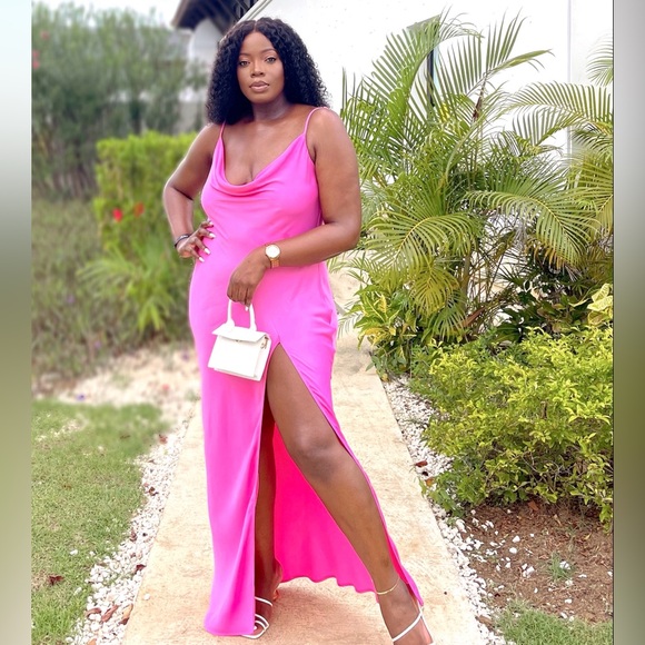 JADE Cowl Neck Backless Maxi Dress - Pink - Picture 2 of 3